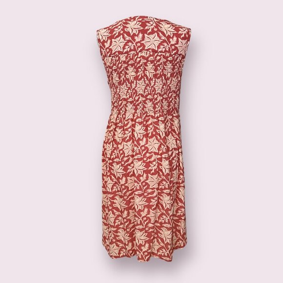 Knox Rose Red Floral Sleeveless Button Front Dress M Rayon Smocked Boho Summer - Picture 2 of 9